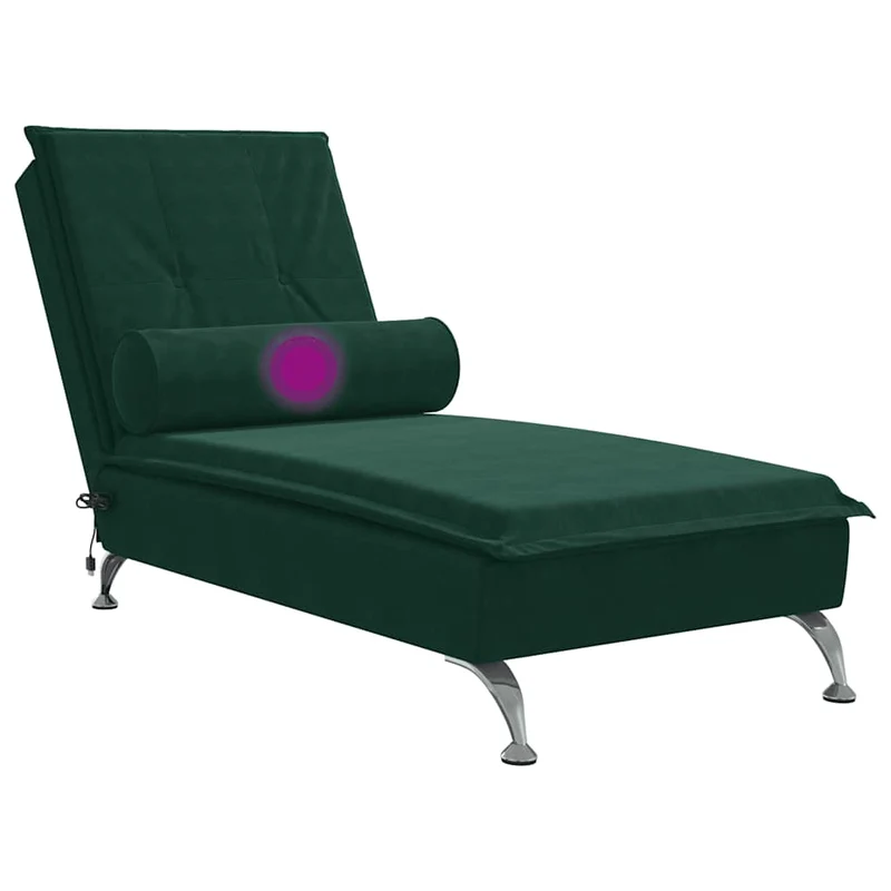 Chaise lounge de massagem com rolo tecido verde-escuro