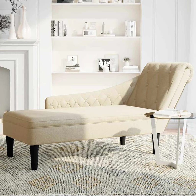 Chaise lounge c/ almofada/apoio de braços direito tecido creme