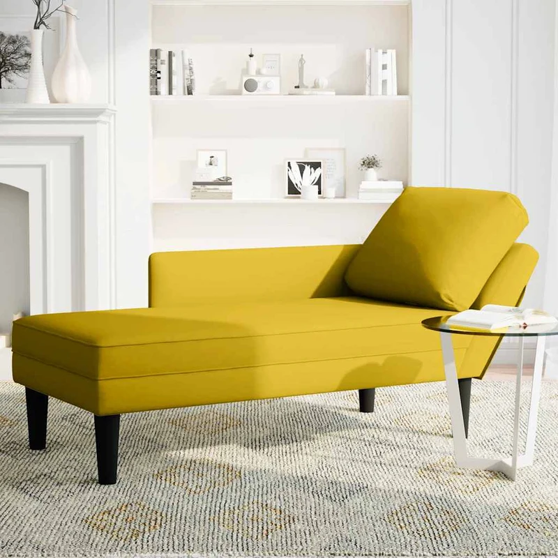 Chaise lounge c/almofada/apoio de braços direito veludo amarelo