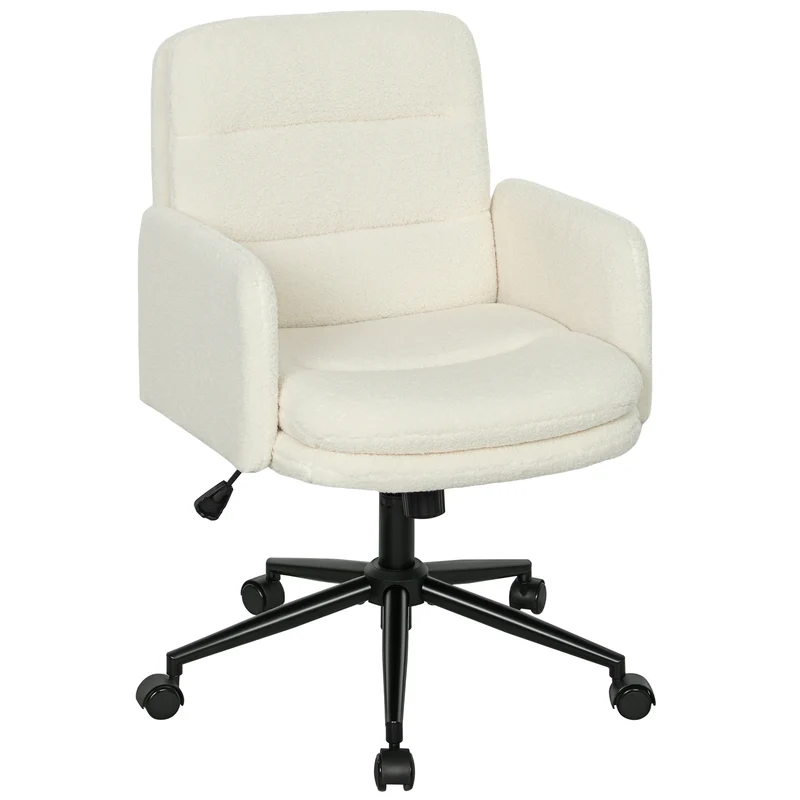 Cadeira de Escritório Cadeira Giratória com Altura Ajustável Função de Reclinação 61,5x65x91-101 cm Creme