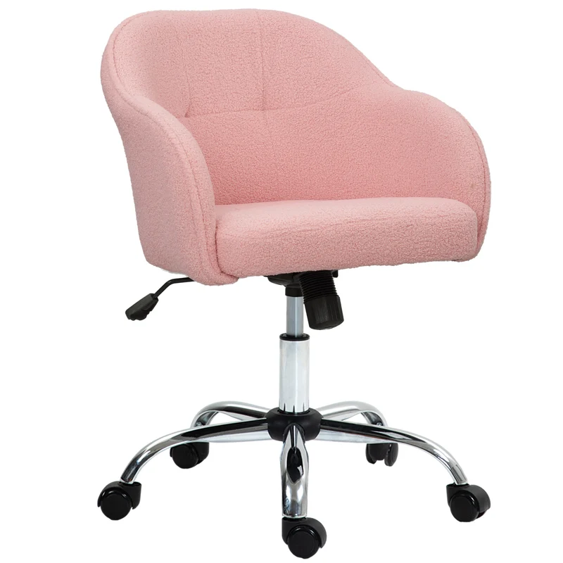 Cadeira de escritório, poltrona de escritório ergonómica, altura ajustável, assento e encosto acolchoados, rosa