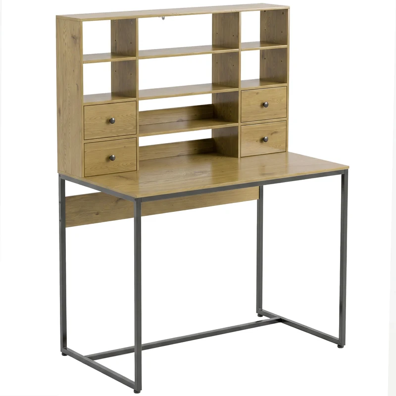 Mesa de Computador com 4 Gavetas 105x60 cm Mesa com Armazenamento Prateleiras Abertas 105x60 cm Madeira Natural