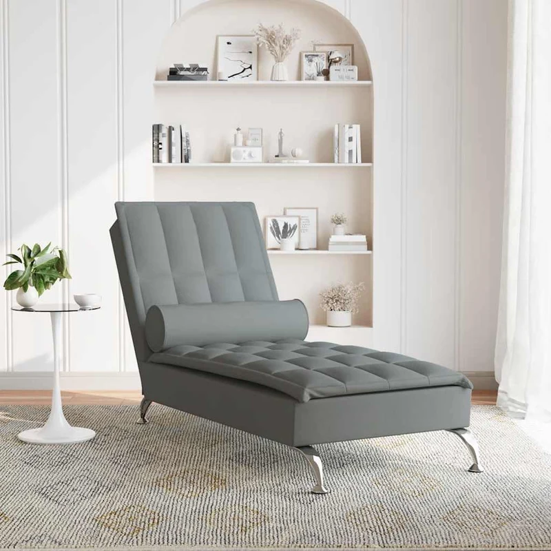 Chaise lounge de massagem com rolo tecido cinzento-escuro