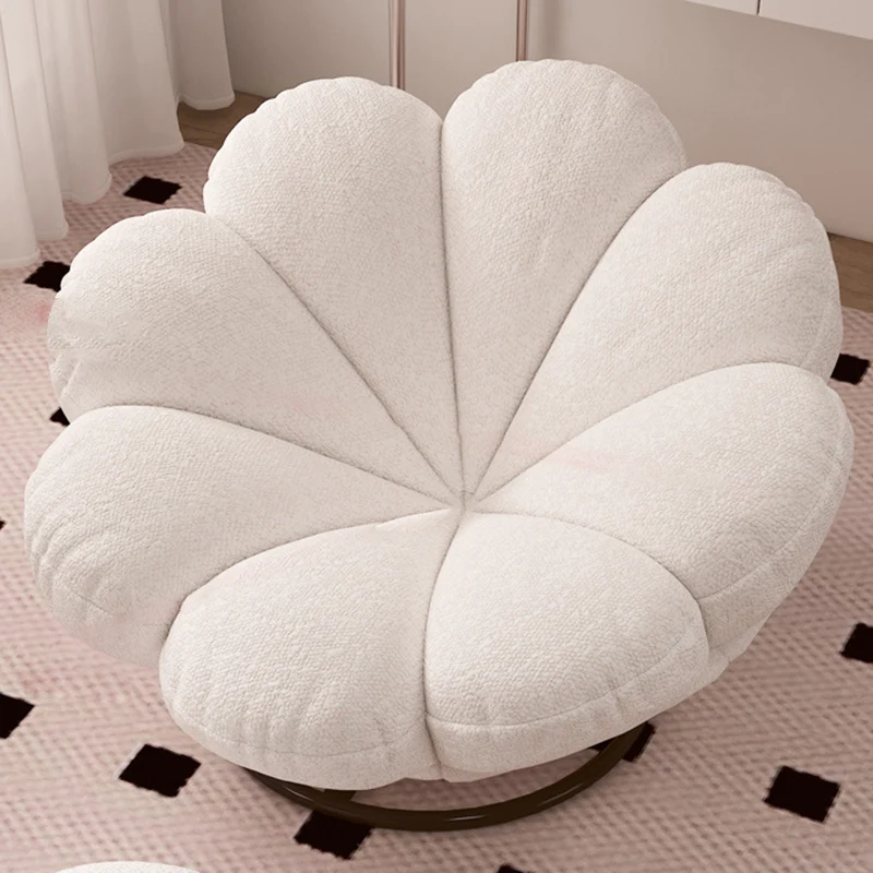 Contemporary Nordic Teddy Fleece Iron Petal-Shaped Swivel Lounge Chair With Backrest & Footrest For Living Room & Bedroom