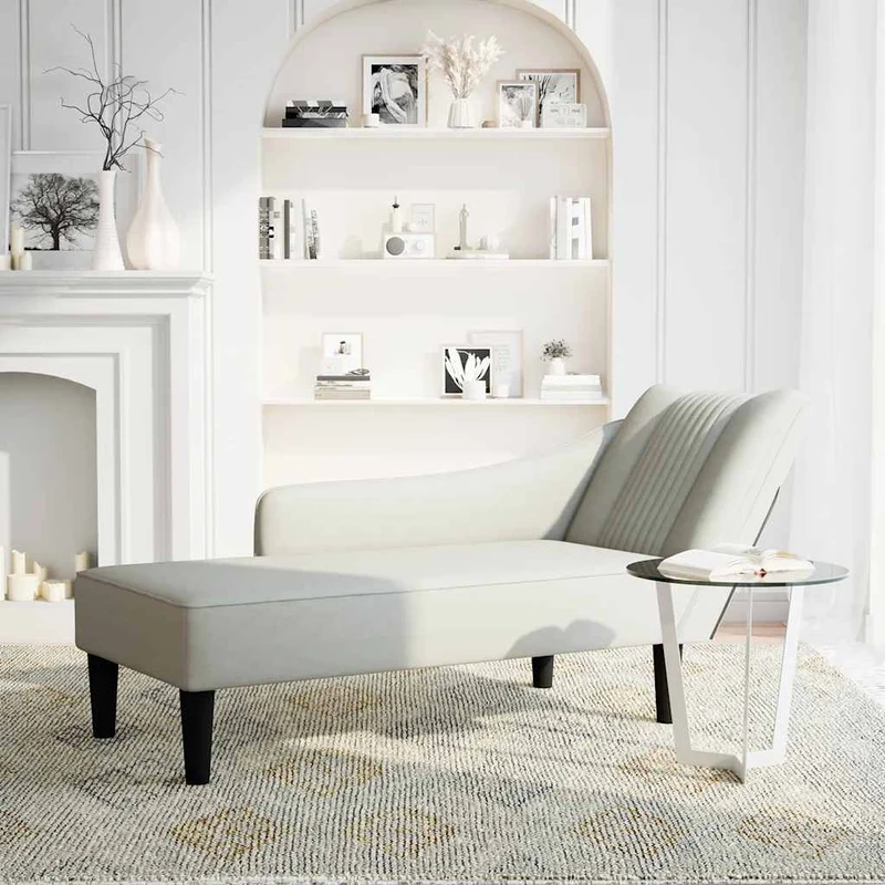 Chaise-longue com apoio de braço direito veludo cinzento claro