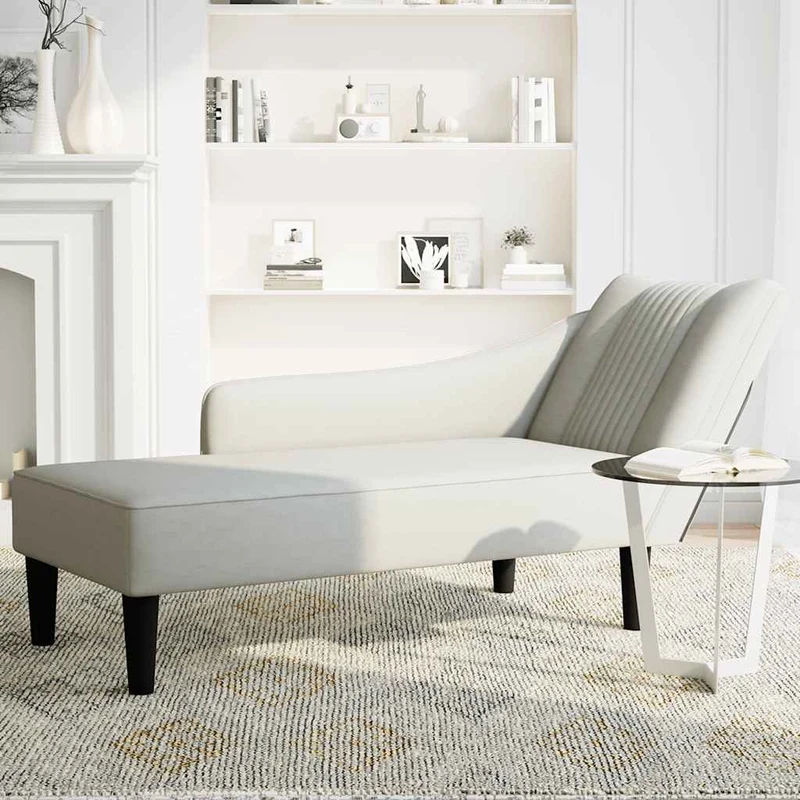 Chaise-longue com apoio de braço direito veludo cinzento claro