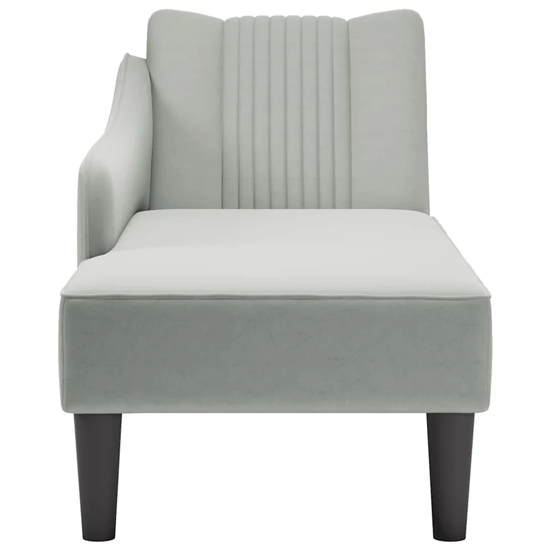 Chaise-longue com apoio de braço direito veludo cinzento claro