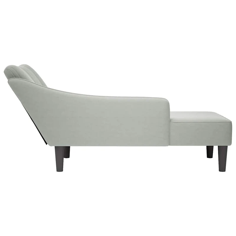 Chaise-longue com apoio de braço direito veludo cinzento claro