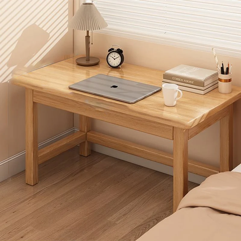 Modern Minimalist Rectangular Pine Wood Desk 1-Tier For Home Office