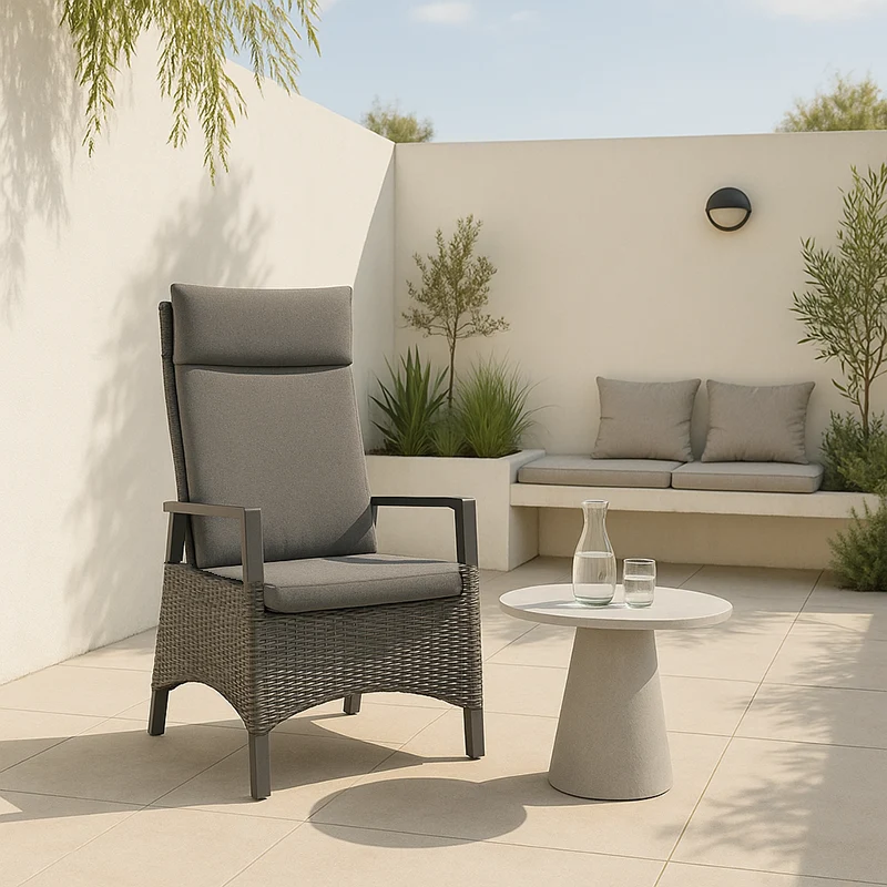 Modern Minimalist Rectangular Cushion Polyethylene Rattan Aluminum Polyester Fabric Sponge Outdoor Chair Backrest Armrest For Garden