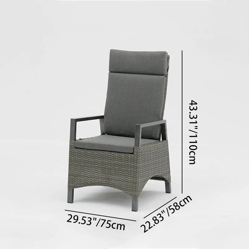 Modern Minimalist Rectangular Cushion Polyethylene Rattan Aluminum Polyester Fabric Sponge Outdoor Chair Backrest Armrest For Garden