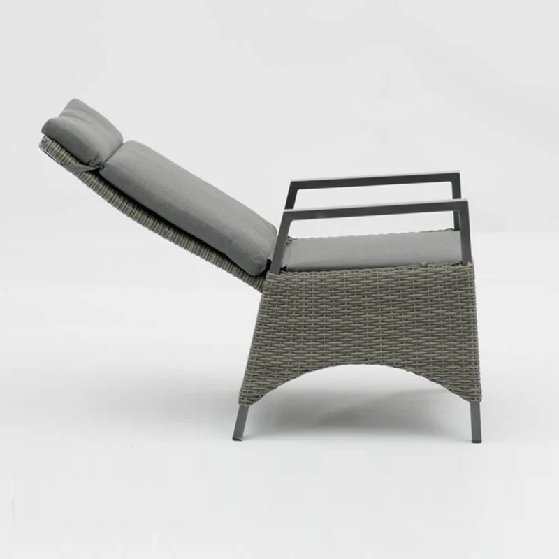 Modern Minimalist Rectangular Cushion Polyethylene Rattan Aluminum Polyester Fabric Sponge Outdoor Chair Backrest Armrest For Garden