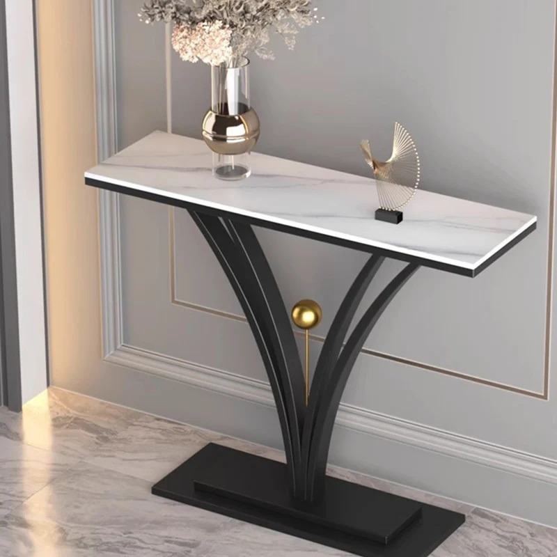 Modern Minimalist Rectangular Sintered Stone Stainless Steel Console Table 1-Tier For Entryway
