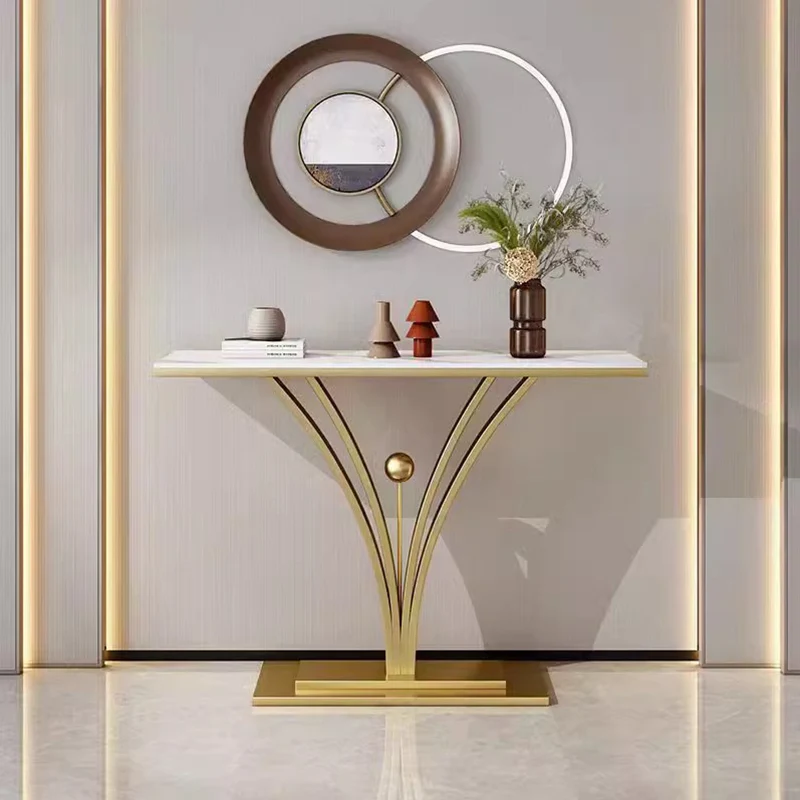 Modern Minimalist Rectangular Sintered Stone Stainless Steel Console Table 1-Tier For Entryway