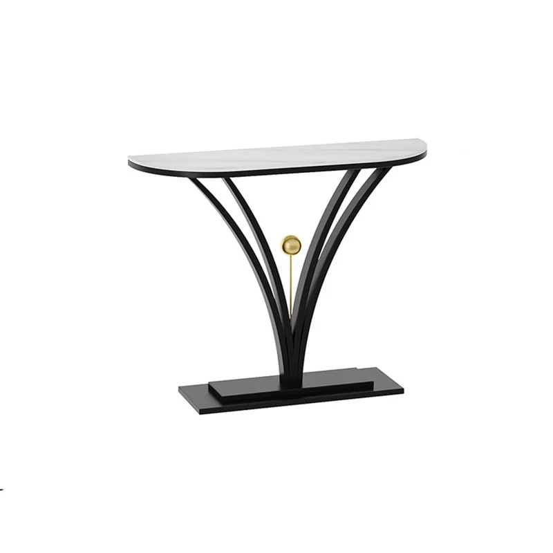 Modern Minimalist Rectangular Sintered Stone Stainless Steel Console Table 1-Tier For Entryway