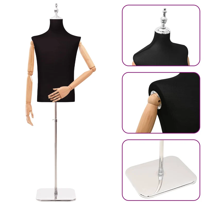 Mannequin Ajustável de 170-218 cm com Base Masculino PP Preto
