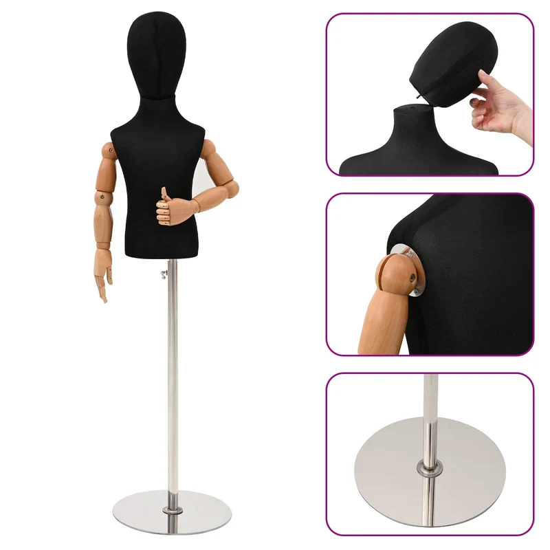 Mannequin Ajustável de 120-157 cm com Base Unisexo PP Preto