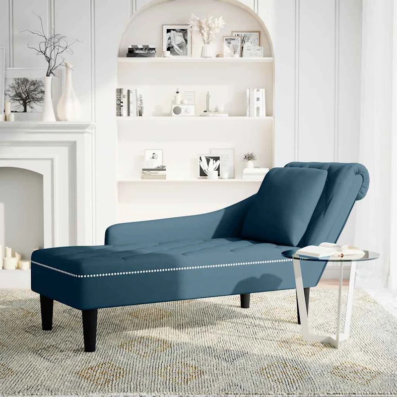 Chaise lounge c/ almofada/apoio de braços direito veludo azul