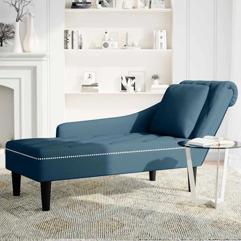 Chaise lounge c/ almofada/apoio de braços direito veludo azul