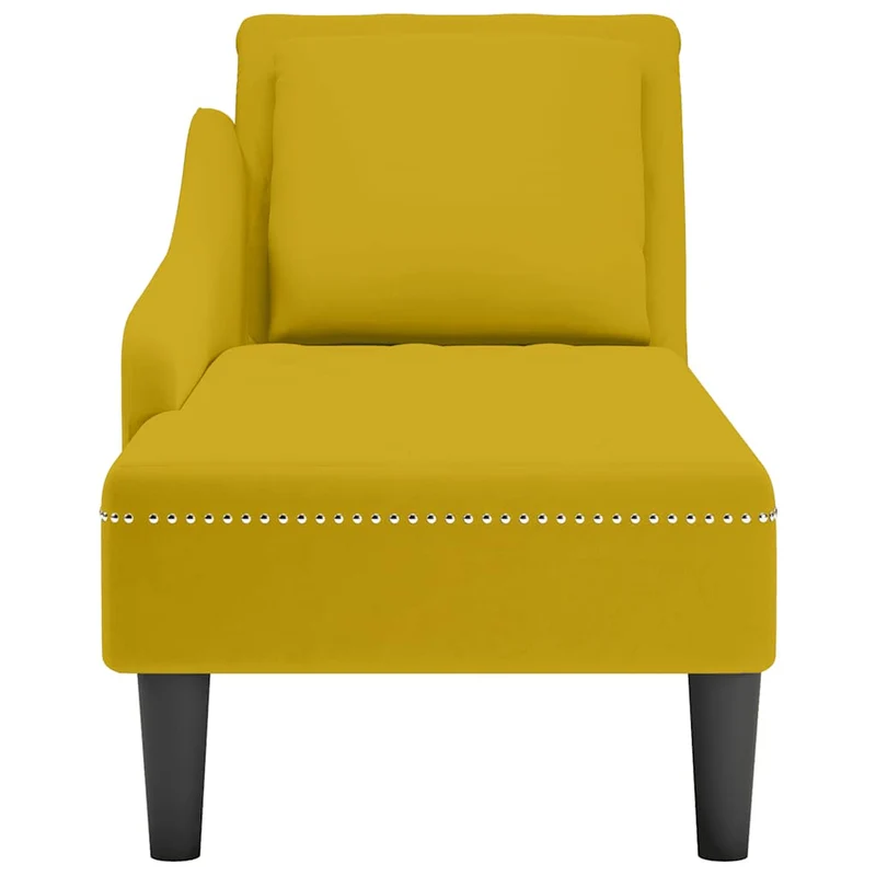 Chaise lounge c/almofada/apoio de braços direito veludo amarelo