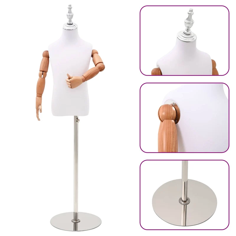 Mannequin Ajustável de 120-150 cm com Base Unisexo PP Branco