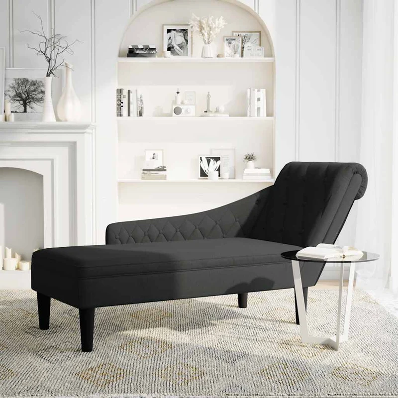 Chaise lounge c/ almofada/apoio de braços direito tecido preto