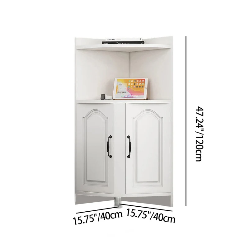 Contemporary Nordic Triangular Particle Board Corner Shelf Unit With 2-Cabinet 2-Tier For Living Room