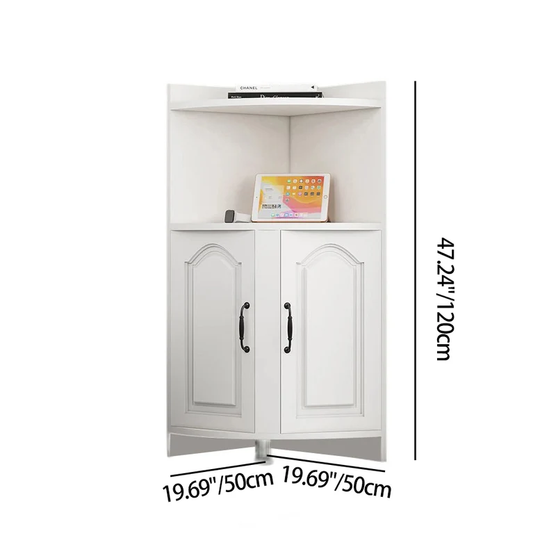 Contemporary Nordic Triangular Particle Board Corner Shelf Unit With 2-Cabinet 2-Tier For Living Room