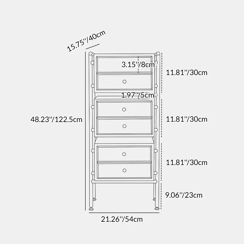 Contemporary Retro Square Solid Wood Stainless Steel Storage Cabinet 6-Drawer For Living Room