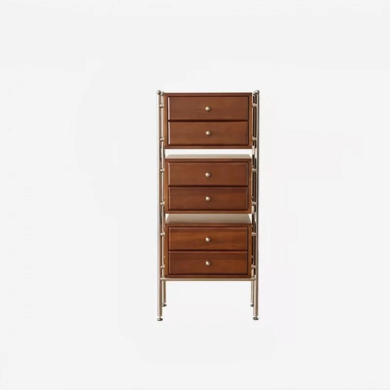 Contemporary Retro Square Solid Wood Stainless Steel Storage Cabinet 6-Drawer For Living Room