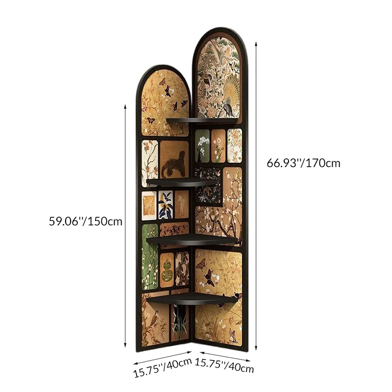 Traditional Chinese Rounded Corner Design Crystal-Finish Surface MDF Corner Shelf Unit 4-Tier For Living Room