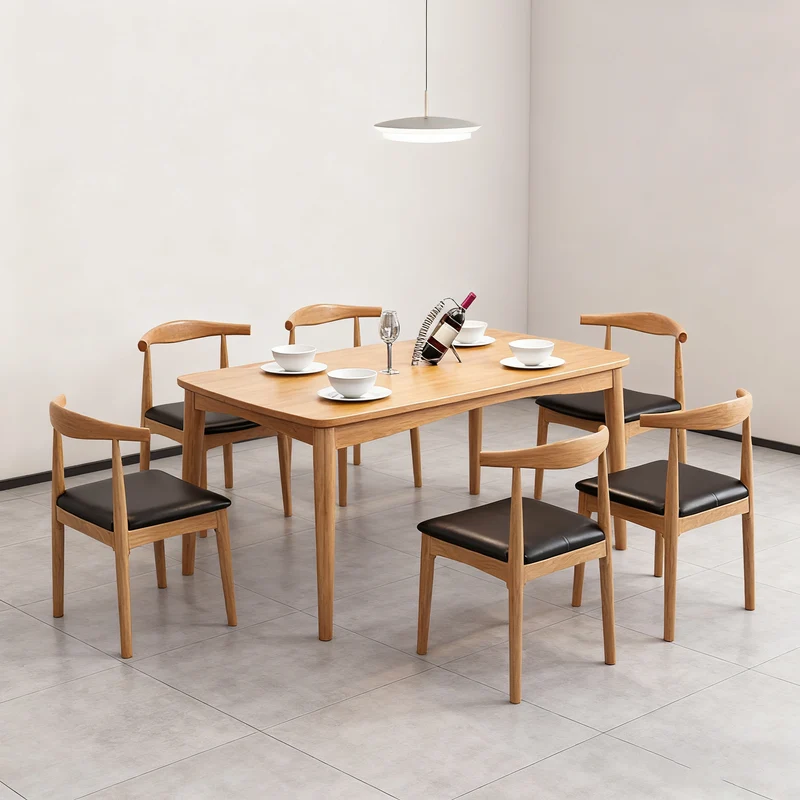 Contemporary Nordic Solid Wood Microfiber Leather Square Dining Table & Chair Set For 4/6 Seats