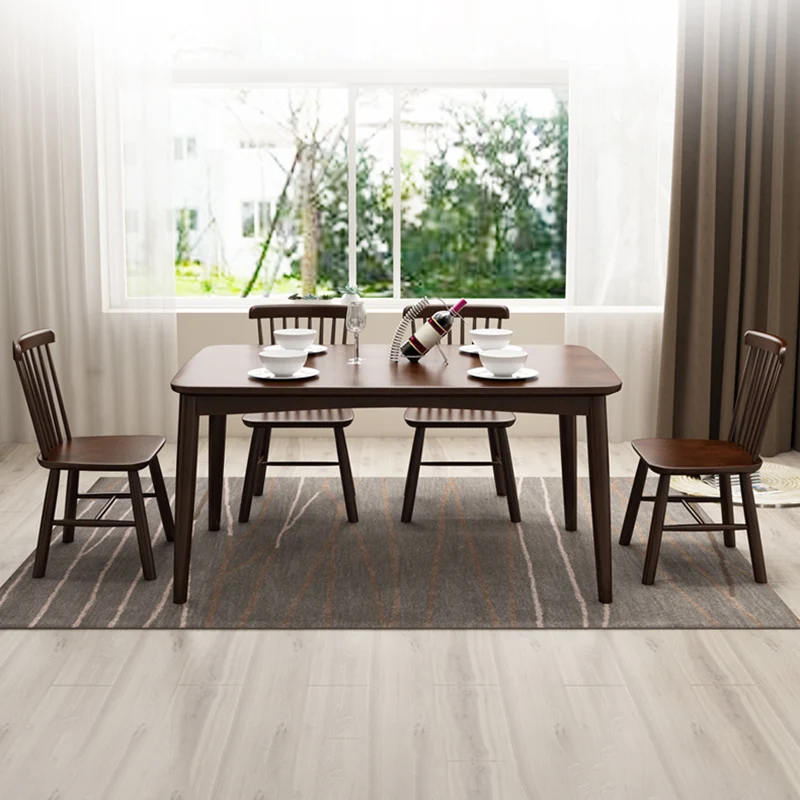 Contemporary Nordic Solid Wood Microfiber Leather Square Dining Table & Chair Set For 4/6 Seats