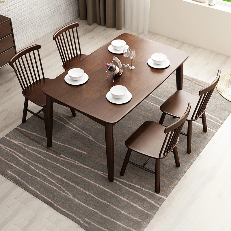 Contemporary Nordic Solid Wood Microfiber Leather Square Dining Table & Chair Set For 4/6 Seats