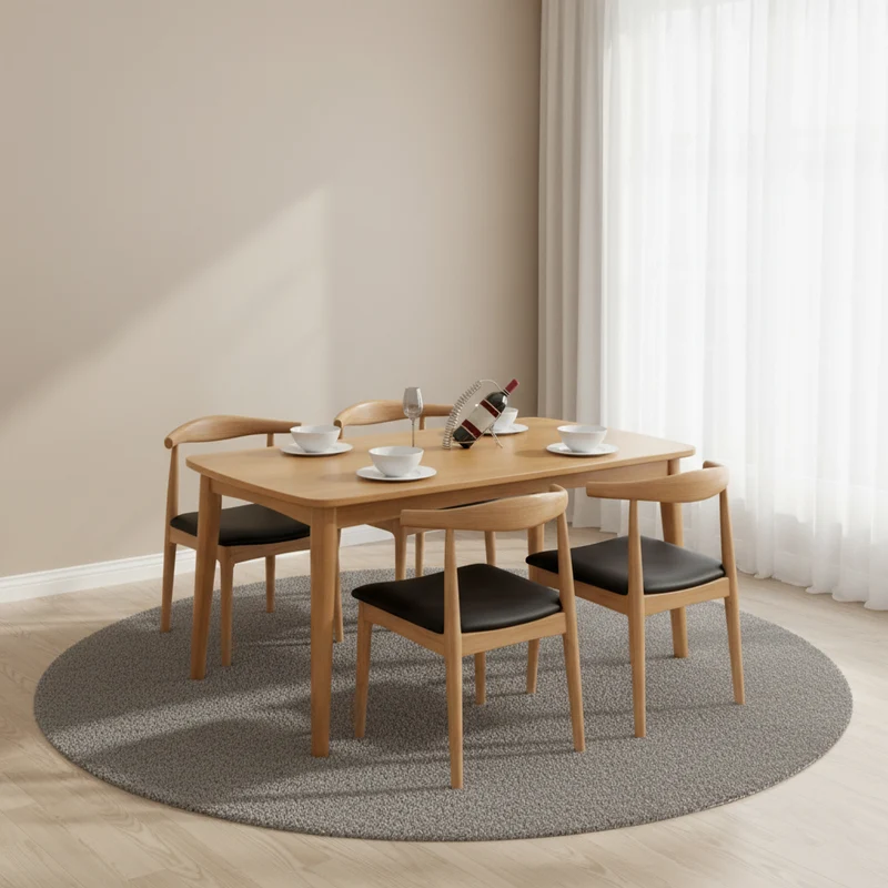 Contemporary Nordic Solid Wood Microfiber Leather Square Dining Table & Chair Set For 4/6 Seats
