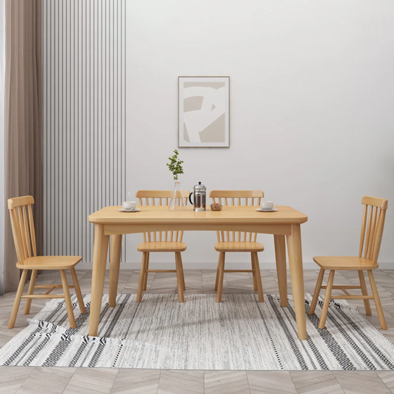 Contemporary Nordic Solid Wood Microfiber Leather Square Dining Table & Chair Set For 4/6 Seats