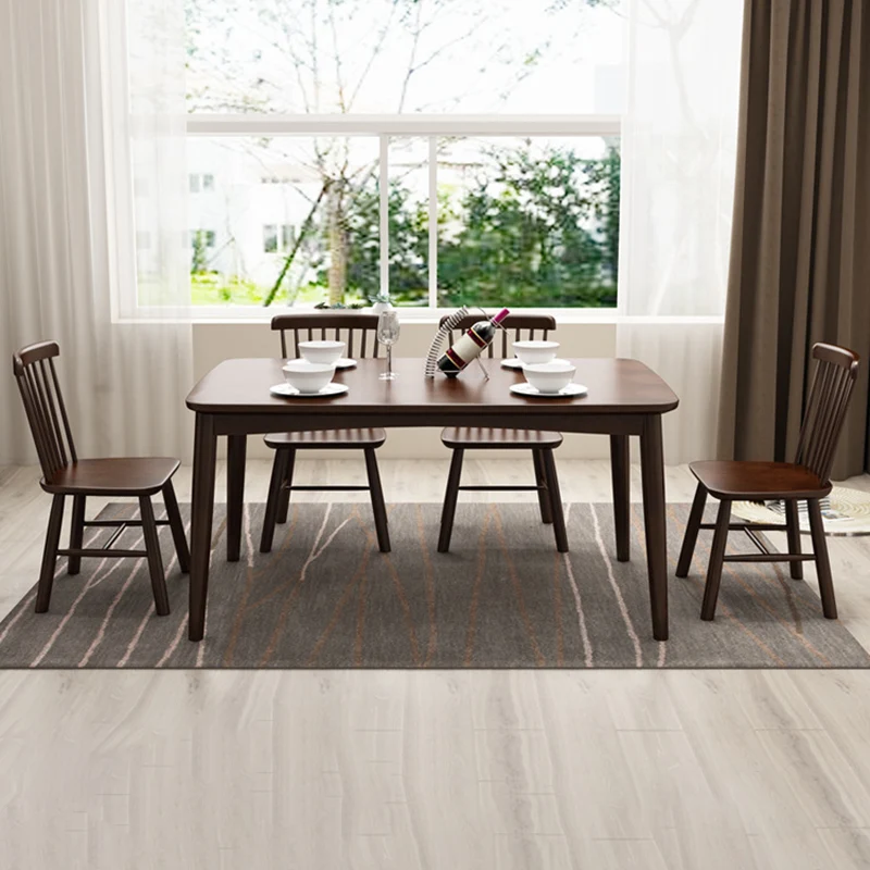 Contemporary Nordic Solid Wood Microfiber Leather Square Dining Table & Chair Set For 4/6 Seats
