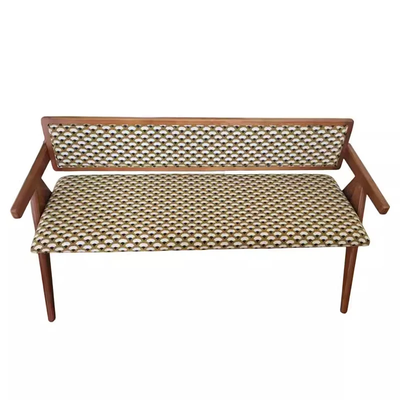 Traditional Rustic Rectangular Ash Wood Plywood Fabric Sponge Bench Backrest Armrest For Living Room