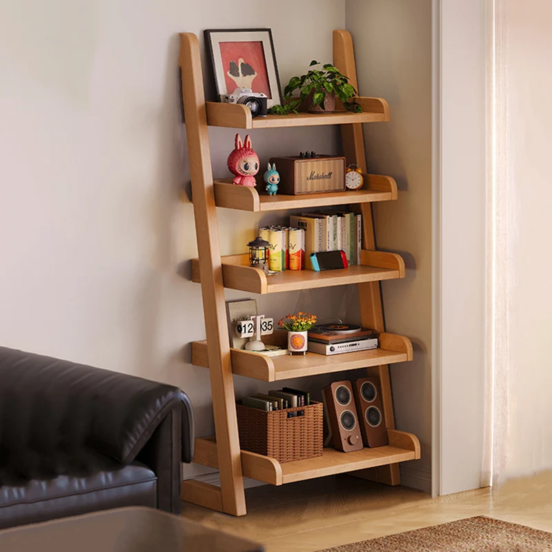 Modern Minimalist Trapezoid Rubberwood Solid Wood Sandwich Panel Floor-Standing Bookshelf 4/5-Shelf For Study