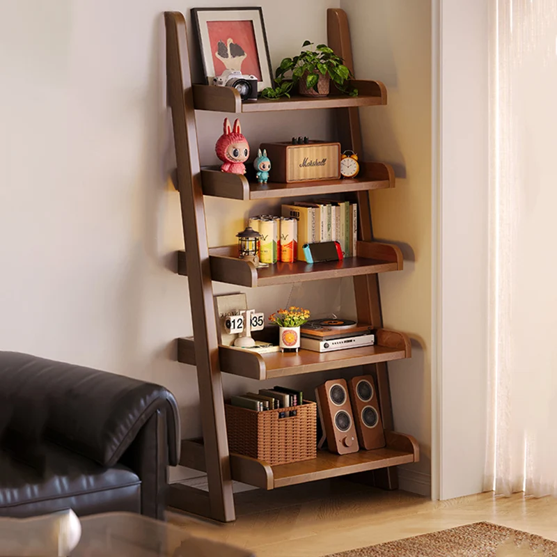 Modern Minimalist Trapezoid Rubberwood Solid Wood Sandwich Panel Floor-Standing Bookshelf 4/5-Shelf For Study