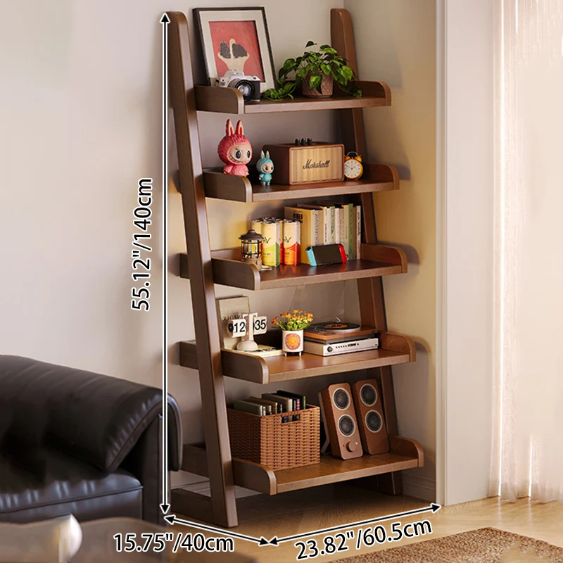 Modern Minimalist Trapezoid Rubberwood Solid Wood Sandwich Panel Floor-Standing Bookshelf 4/5-Shelf For Study