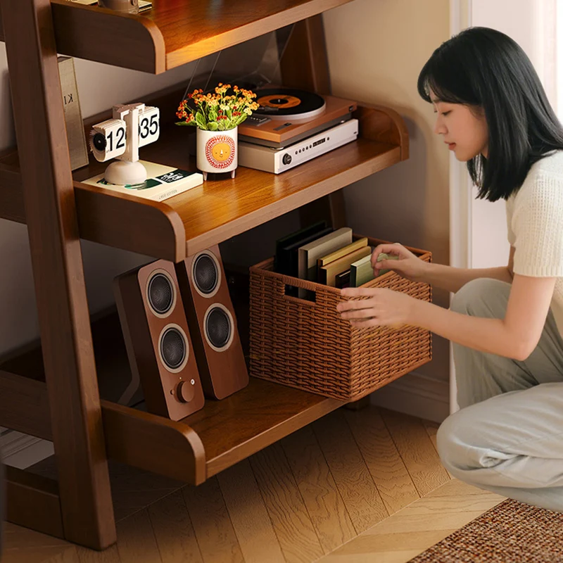 Modern Minimalist Trapezoid Rubberwood Solid Wood Sandwich Panel Floor-Standing Bookshelf 4/5-Shelf For Study