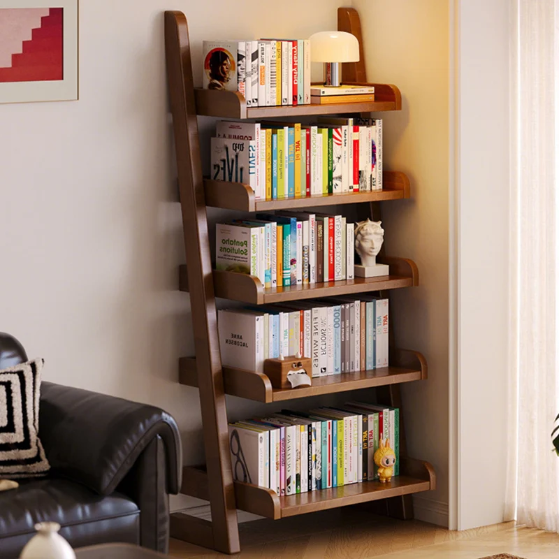 Modern Minimalist Trapezoid Rubberwood Solid Wood Sandwich Panel Floor-Standing Bookshelf 4/5-Shelf For Study