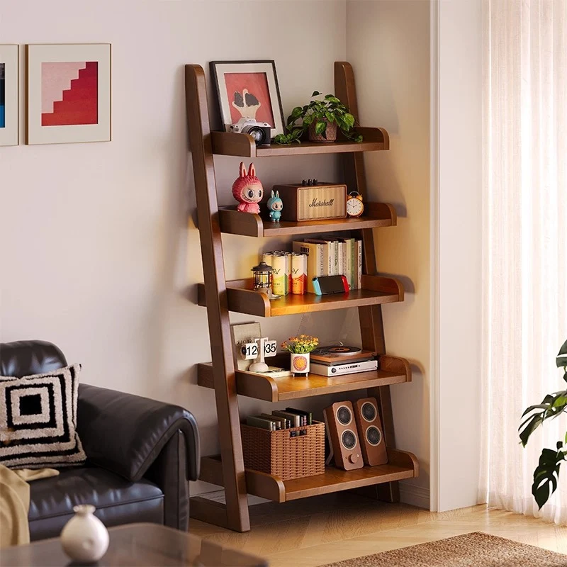 Modern Minimalist Trapezoid Rubberwood Solid Wood Sandwich Panel Floor-Standing Bookshelf 4/5-Shelf For Study