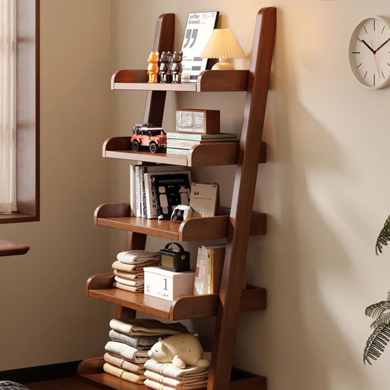 Modern Minimalist Trapezoid Rubberwood Solid Wood Sandwich Panel Floor-Standing Bookshelf 4/5-Shelf For Study