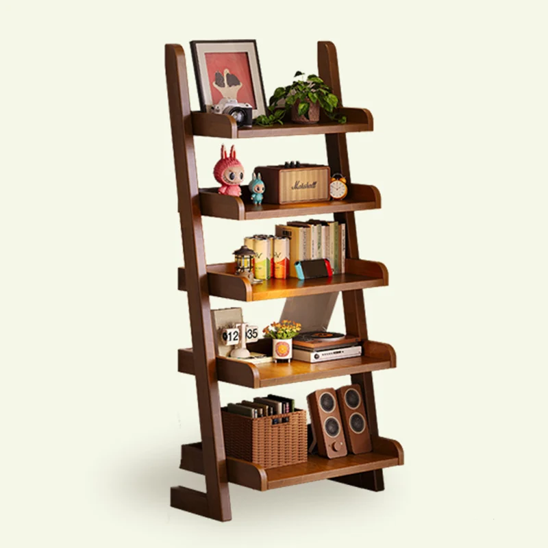 Modern Minimalist Trapezoid Rubberwood Solid Wood Sandwich Panel Floor-Standing Bookshelf 4/5-Shelf For Study