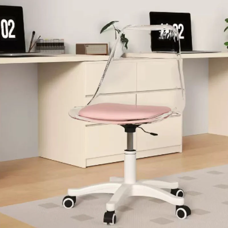 Modern Minimalist PU Leather Acrylic Plastic Mid-Back Swivel Height Adjustable Desk Chair Backrest Armless For Home Office