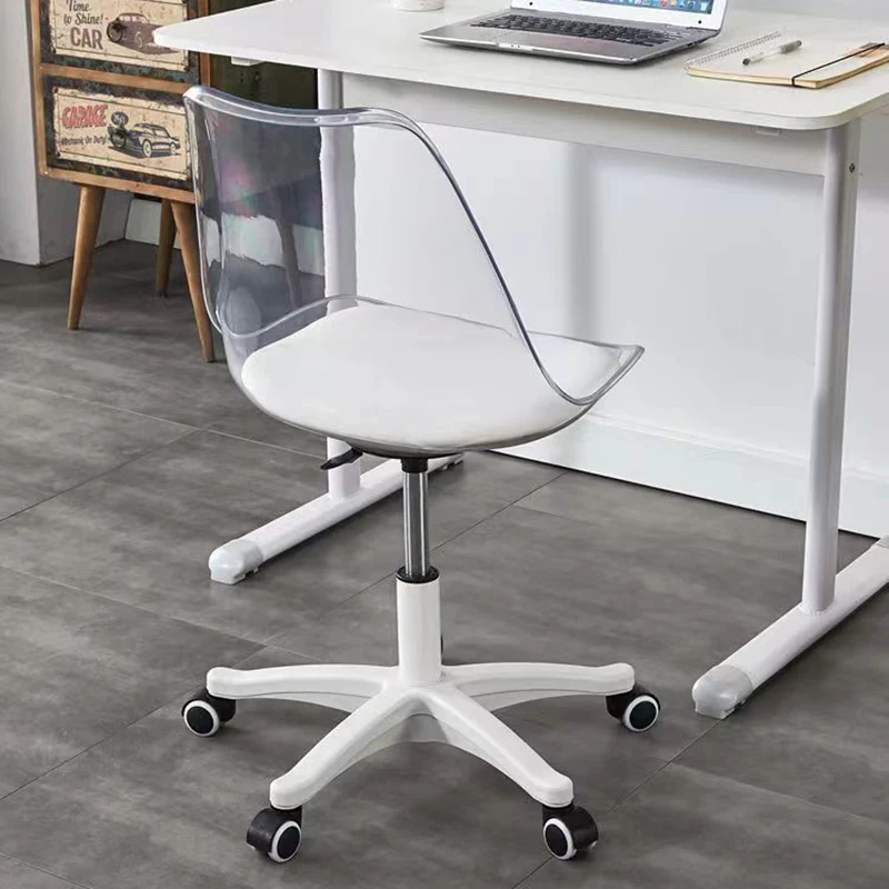 Modern Minimalist PU Leather Acrylic Plastic Mid-Back Swivel Height Adjustable Desk Chair Backrest Armless For Home Office