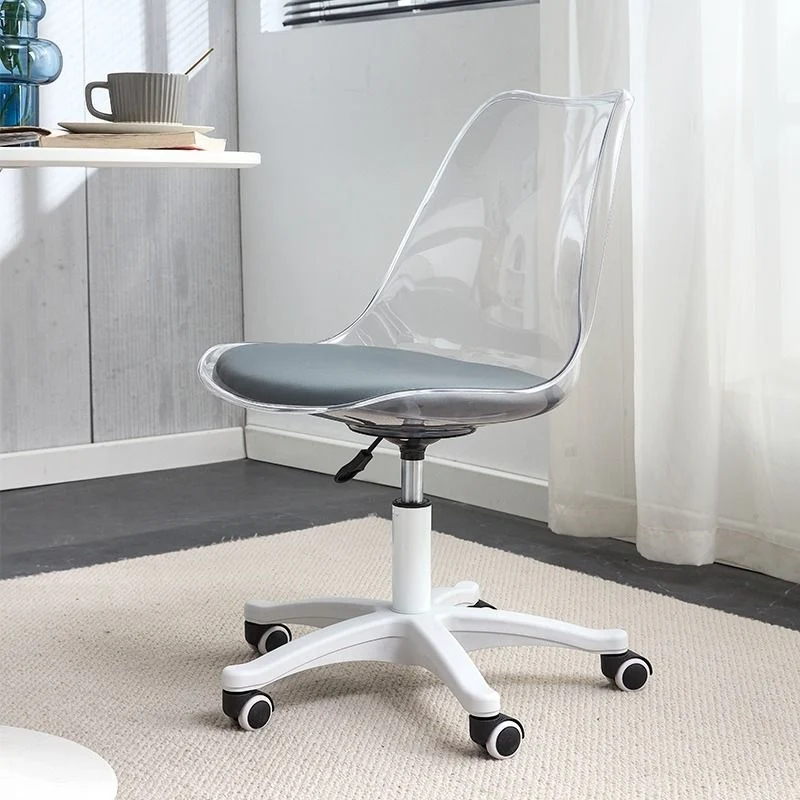 Modern Minimalist PU Leather Acrylic Plastic Mid-Back Swivel Height Adjustable Desk Chair Backrest Armless For Home Office