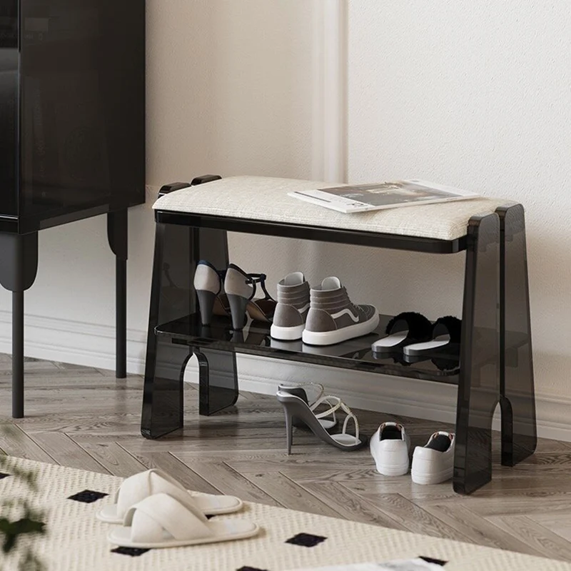 Modern Minimalist Acrylic & Cotton Linen Trapezoid Bench For Entryway, Bedroom & Living Room
